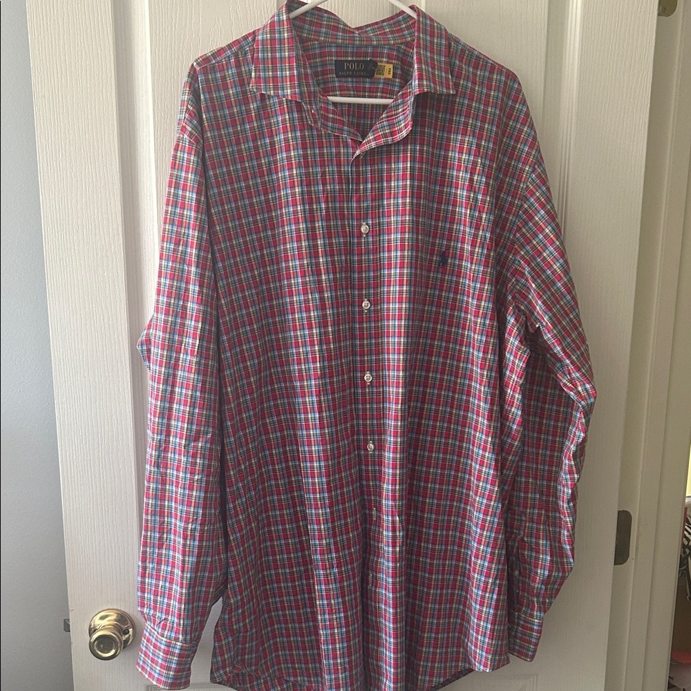 Polo by Ralph Lauren Red and Blue Plaid Casual Button-Down Shirt